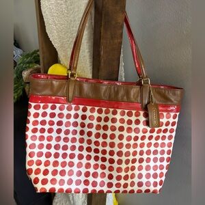 Coach Red and Brown Polka Dot Tote
